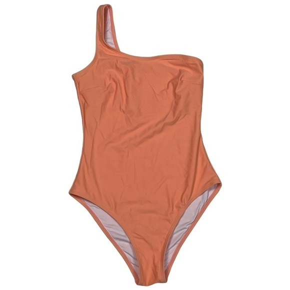 CUPSHE ONE SHOULDER AB31075M SALMON HIGH CUT ONE PIECE BATHING SWIMSUIT - Picture 2 of 16
